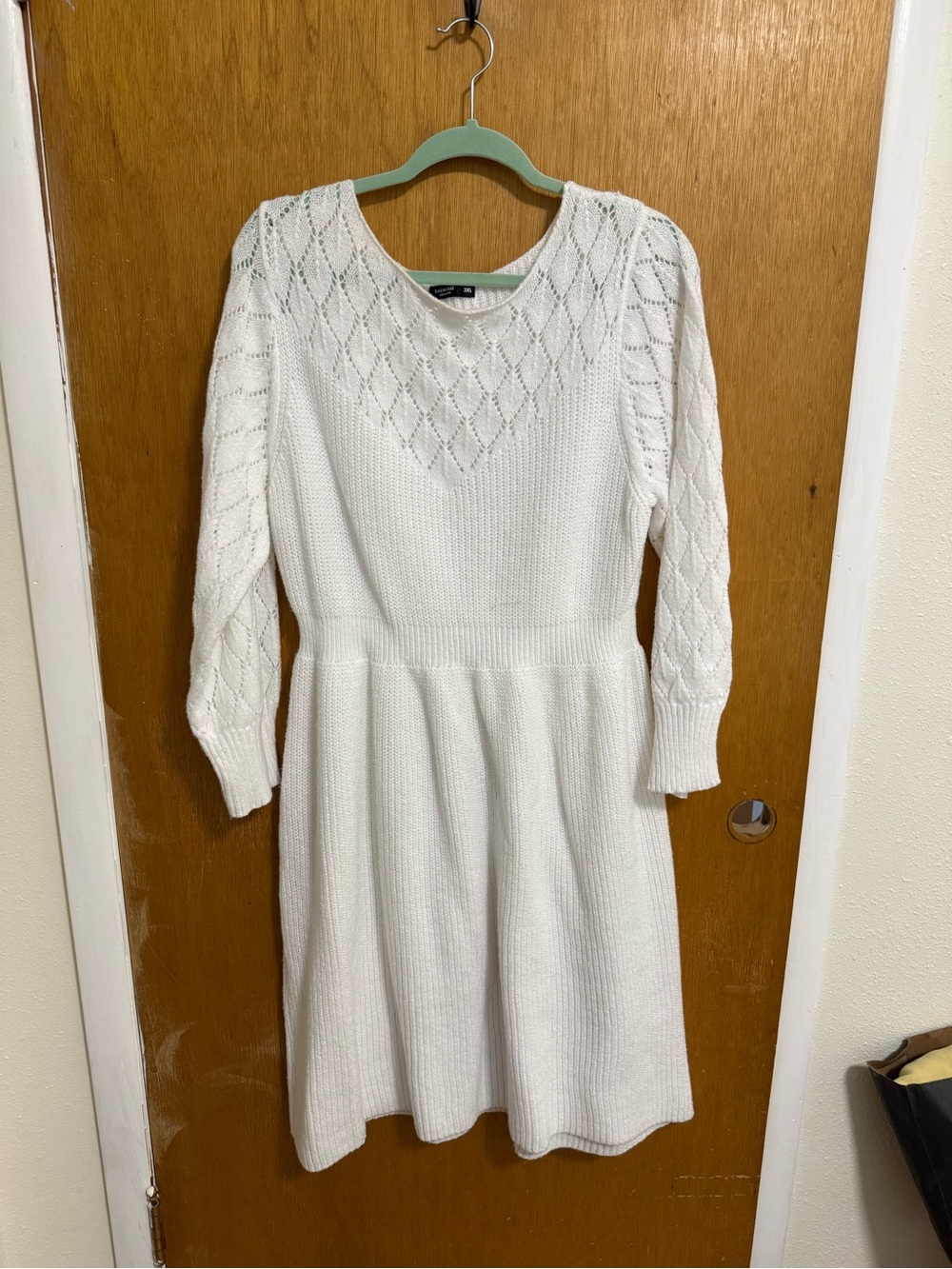 SHEIN Cream Long Sleeve Knit Fit-and-Flare Dress